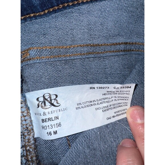 Rock & Republic Berlin Jeans 16M Dark Wash Gold Detail Distressed Straight Leg - Picture 13 of 14